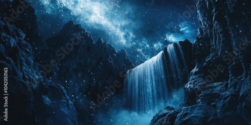 Mystical Cascade: An Enchanted Night Scene