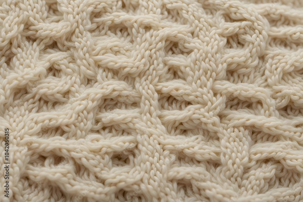 Close up of a hand knitted wool texture in soft cream with visible stitch patterns, Ai Generated Close up of a hand knitted wool texture in soft cream with visible stitch patterns, Ai Generated