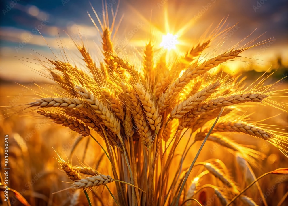 Sunlight Shining Through a Rye Bouquet Close-Up - Nature's Golden Glow in Panoramic Photography Sunlight Shining Through a Rye Bouquet Close-Up - Nature's Golden Glow in Panoramic Photography