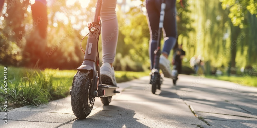 Obraz premium Electric Scooter Ride Through Park