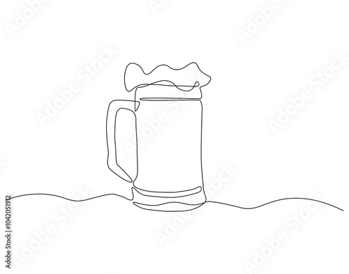 Continuous one line drawing of beer glass with foam. One line drawing illustration of alcoholic drink. International beer day concept line art. Editable outline