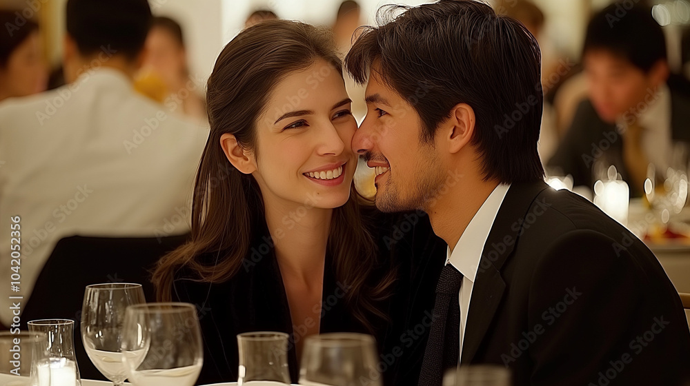 Elegant Couple Enjoying Romantic Dinner at Upscale Restaurant Elegant Couple Enjoying Romantic Dinner at Upscale Restaurant
