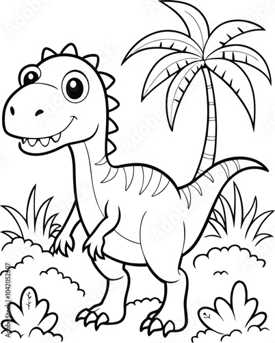 cute dinosaur coloring page, drawing dinosaur black line art coloring book for kids