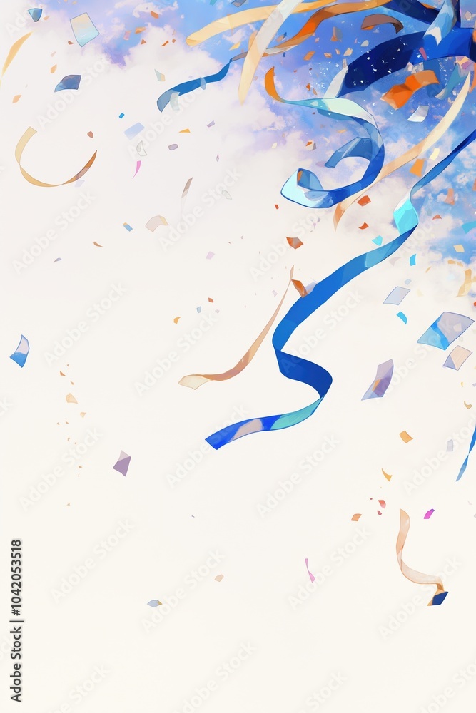 Fototapeta premium Colorful streamers and confetti floating against a dreamy sky backdrop