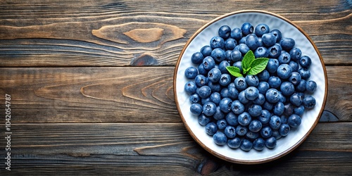 Plate of juicy blueberries on table