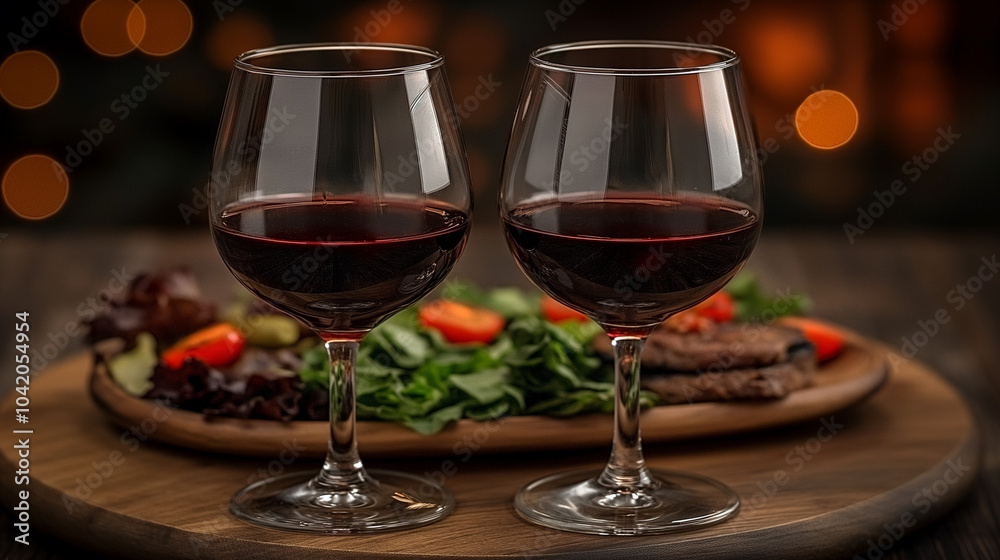 Romantic Dinner Table with Red Wine and Gourmet Meal Romantic Dinner Table with Red Wine and Gourmet Meal