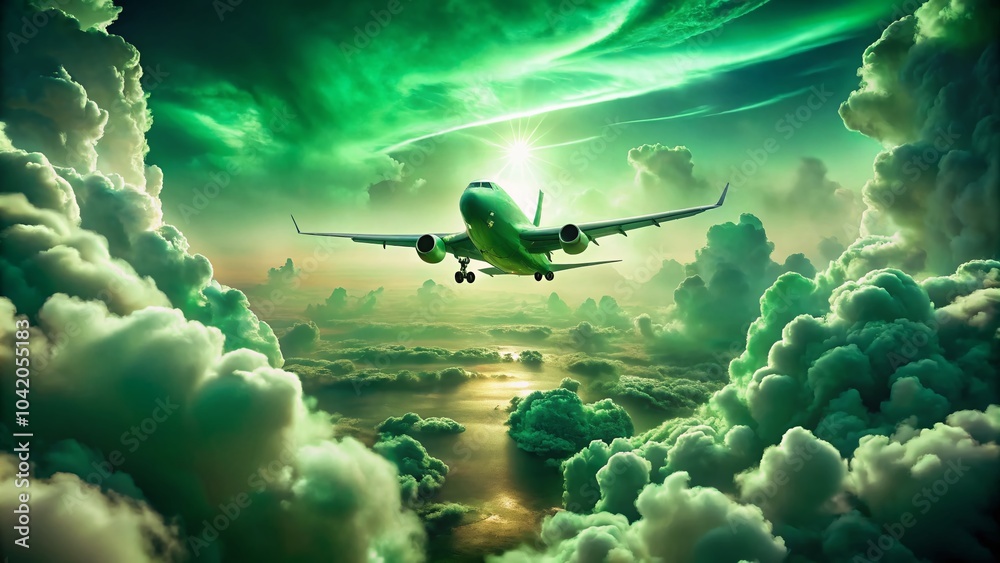 Naklejka premium Surreal First Class Plane Ticket in Vibrant Green - Dreamlike Travel Experience