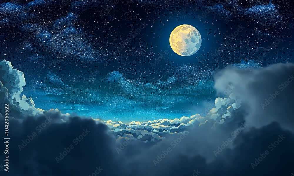 A Full Moon Shining Over a Sea of Clouds at Night A Full Moon Shining Over a Sea of Clouds at Night