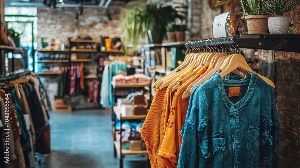 Obraz premium Clothing racks in a trendy boutique with a cozy atmosphere