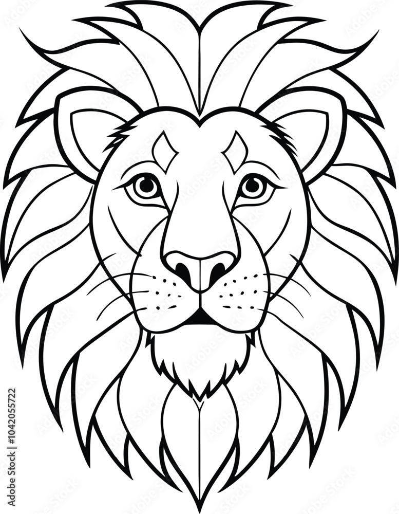 Fototapeta premium hand-drawn lion head face drawing black line art coloring page, kids coloring book. Generative Ai