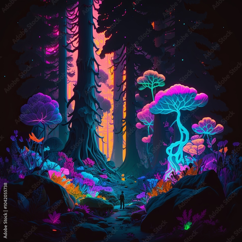Obraz premium Neon-infused otherworldly landscape
