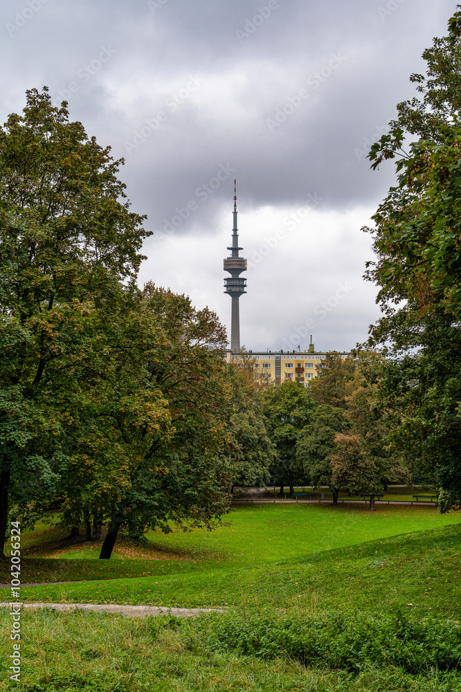 Obraz premium The Olympiaturm in Olympiapark in Munich, Germany