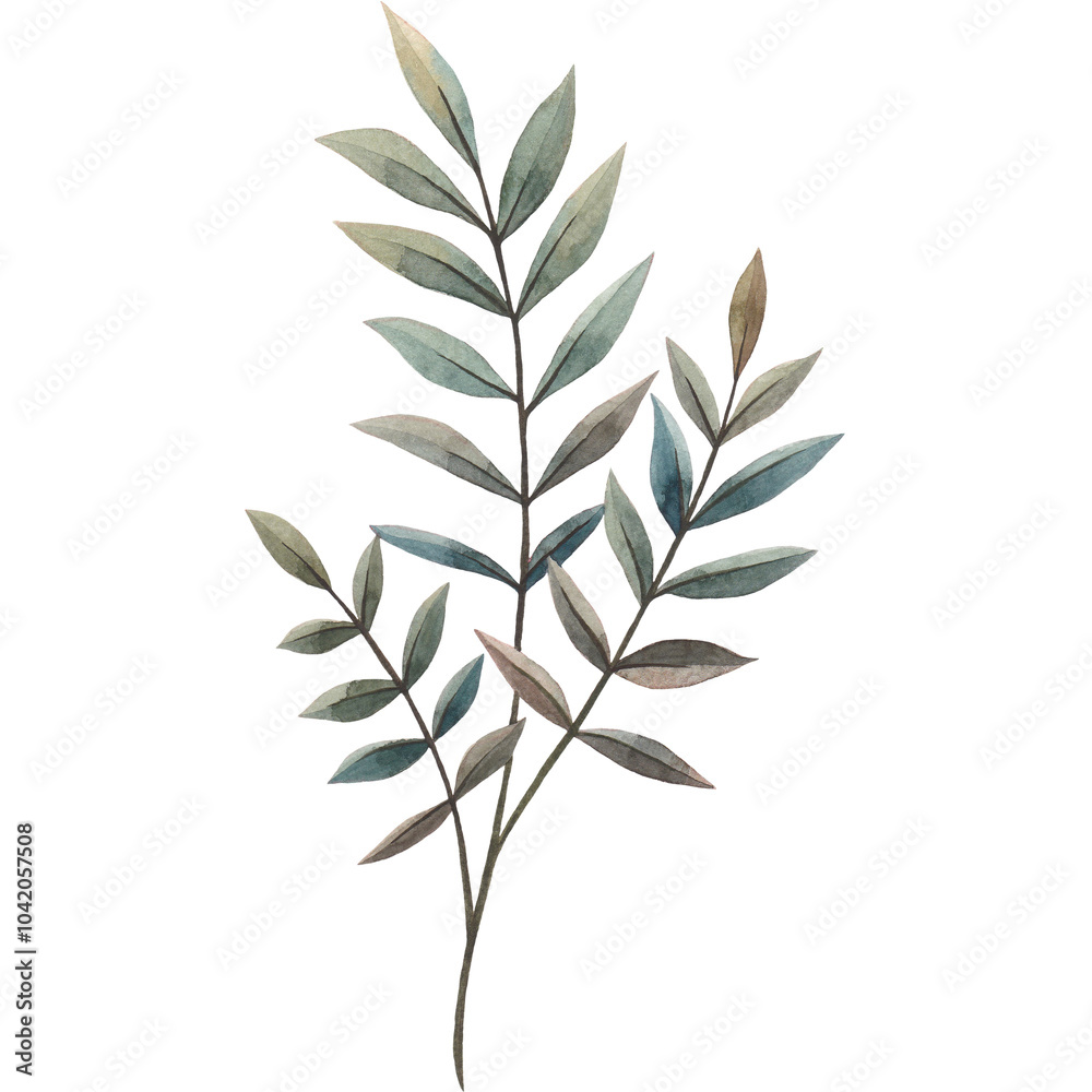 Naklejka premium Watercolor Green Leaves and Flowers Clipart – Hand-Painted Botanical Florals and Foliage Elements for Wedding Invitations