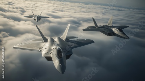 Fighter Jets Flying in Cloudy Sky 