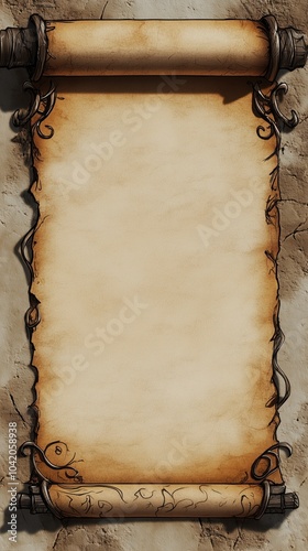 Blank Vintage Scroll on Textured Background	 photo