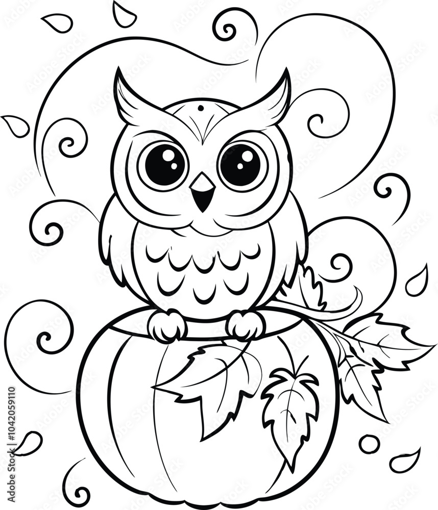 Fototapeta premium Hand draw cute owl line art cartoon character coloring page for kids