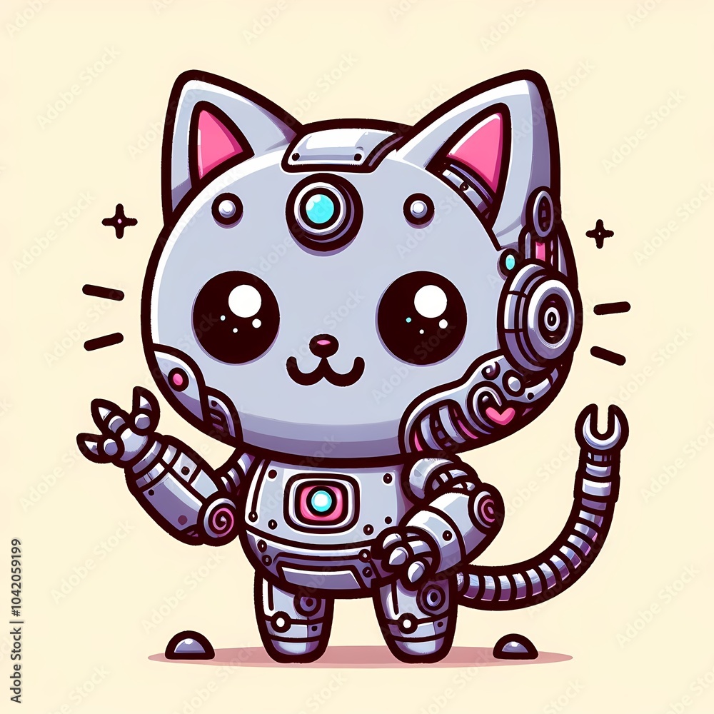 Fototapeta premium Cute Cat Robot Cyborg Cartoon Vector Icon Illustration