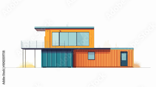 Illustration of a modular house. Modular house made from shipping containers. Modern house.