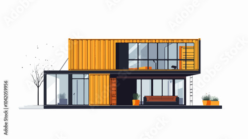 Illustration of a modular house. Modular house made from shipping containers. Modern house.