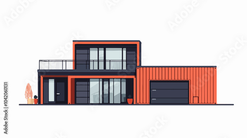 Illustration of a modular house. Modular house made from shipping containers. Modern house.