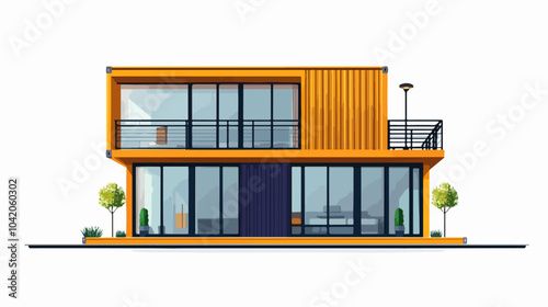 Illustration of a modular house. Modular house made from shipping containers. Modern house.