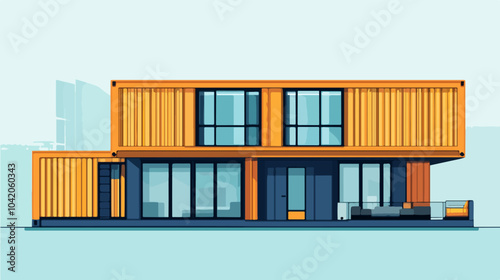 Illustration of a modular house. Modular house made from shipping containers. Modern house.