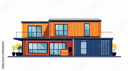 Illustration of a modular house. Modular house made from shipping containers. Modern house.