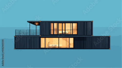 Illustration of a modular house. Modular house made from shipping containers. Modern house.