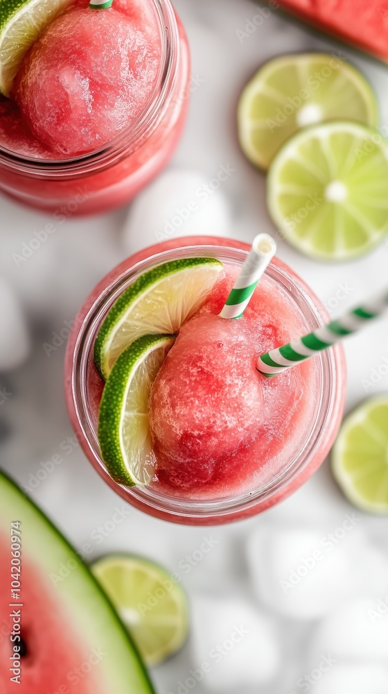 Watermelon Slushies with Lime Slices Watermelon Slushies with Lime Slices