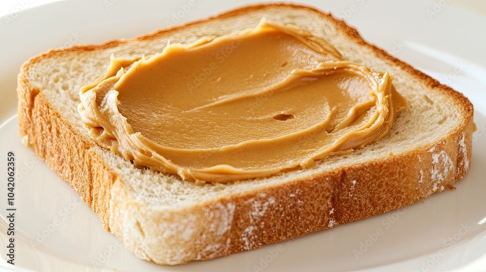 A creamy swirl of peanut butter spread on toasted bread, ready for a delicious breakfast or snack. A creamy swirl of peanut butter spread on toasted bread, ready for a delicious breakfast or snack.