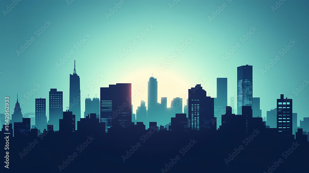Naklejka premium Minimalist city skyline silhouette with the buildings reduced to simple rectangles of varying heights. Minimalist Silhouette. Illustration