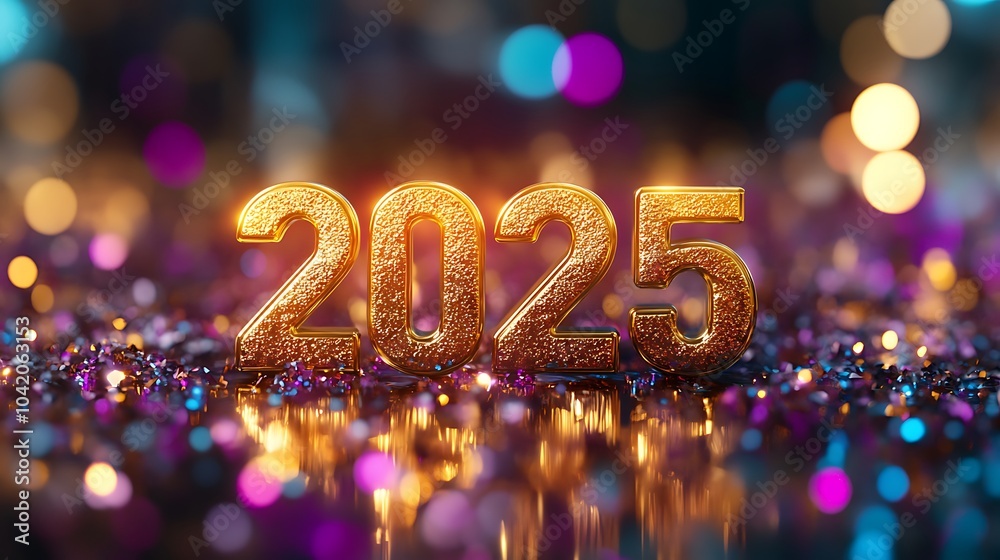 Stunning 2025 New Year Celebration with Glittering Lights, Confetti, and Festive Elements Stunning 2025 New Year Celebration with Glittering Lights, Confetti, and Festive Elements