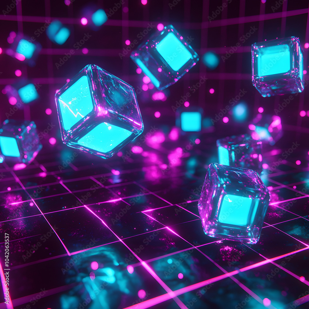 Futuristic Neon Cubes Floating in Space Futuristic Neon Cubes Floating in Space