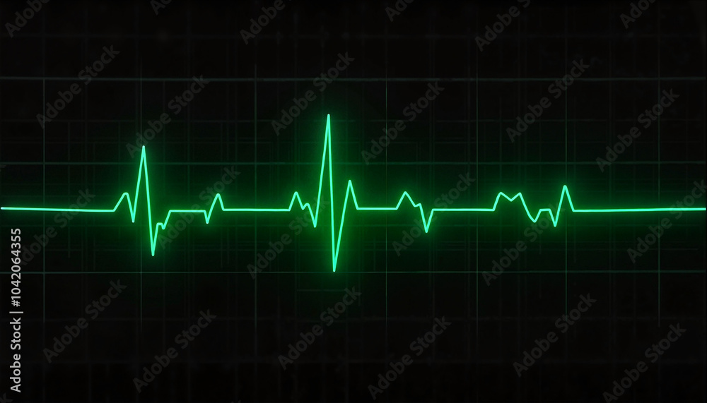 Green heartbeat monitor showing vital signs on dark background