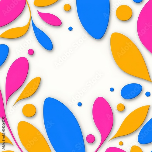 Vibrant abstract design with colorful leaves and circles on a light background photo