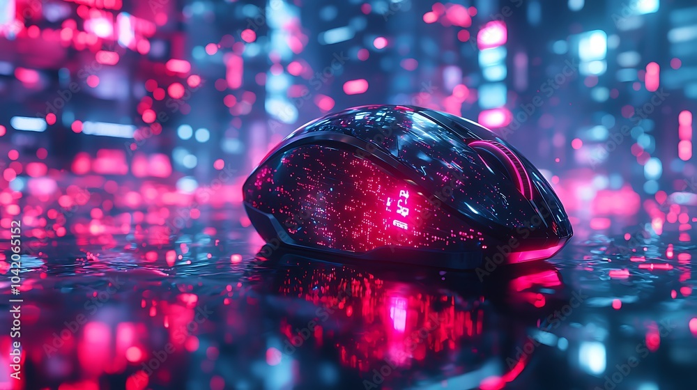 High-End Gaming Mouse in Futuristic Setting High-End Gaming Mouse in Futuristic Setting