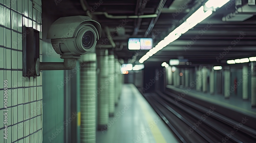 CCTV cameras placed strategically in a subway station, ensuring commuter safety and crime prevention.