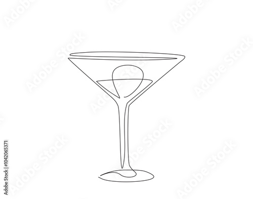 Continuous one line drawing of cocktail martini glass. One line drawing illustration of martini glass. World martini day concept single line. Editable outline