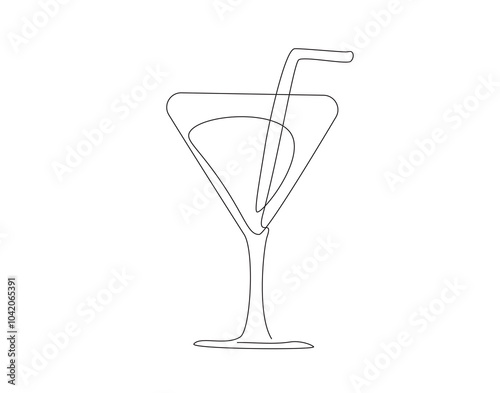 Continuous one line drawing of cocktail martini glass. One line drawing illustration of martini glass. World martini day concept single line. Editable outline