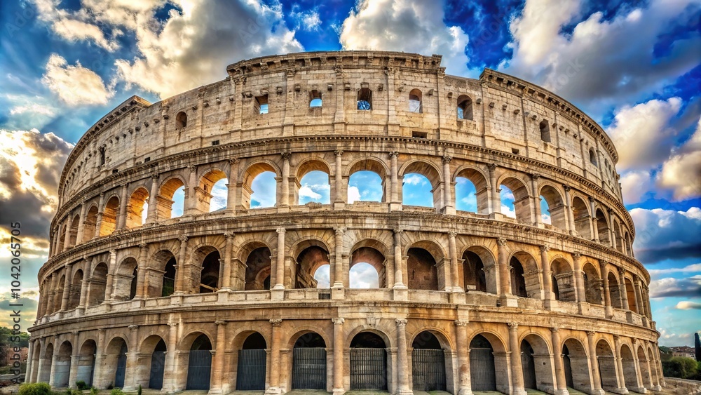 Fototapeta premium Colosseum under blue sky with white clouds