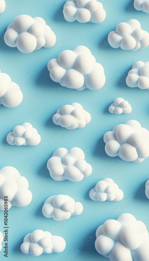 White Puffy Clouds Pattern on Blue White Puffy Clouds Pattern on Blue