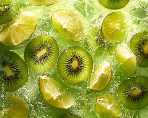 Refreshing Icy Kiwi and Lime Juice with Thin Slices