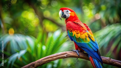 Colourful macaw perched on a branch