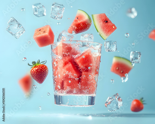 Refreshing Icy Watermelon Strawberry Juice Delight