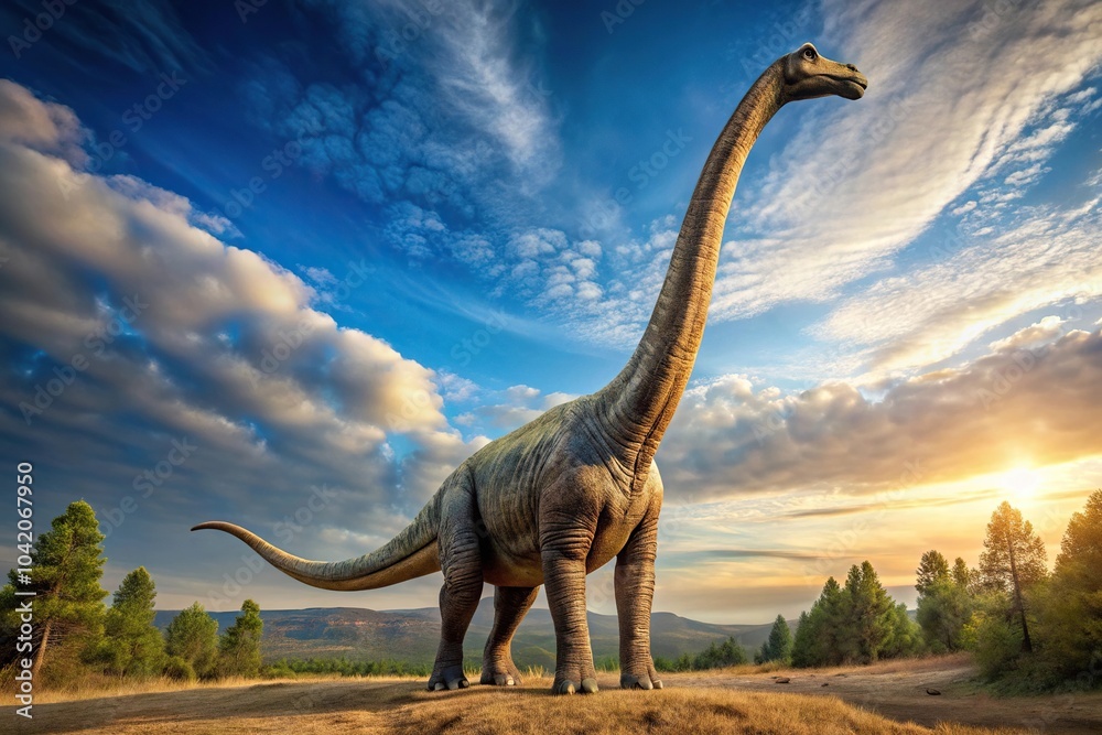 Fototapeta premium Point of view rendition of prehistoric dinosaur brachiosaurus
