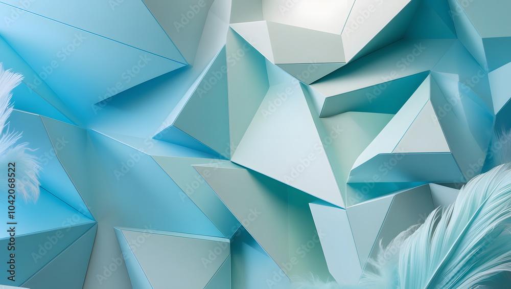 Abstract polygonal shapes in cool blue tones, arranged in a 3D perspective with soft shadows. Abstract polygonal shapes in cool blue tones, arranged in a 3D perspective with soft shadows.