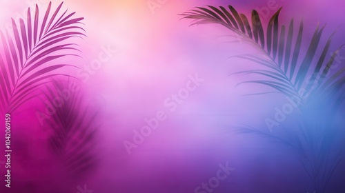 Tropical palm leaves silhouette on vibrant pink purple background
