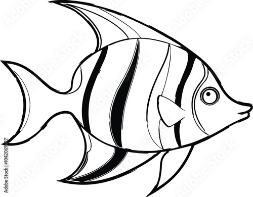 angelfish-fish line art coloring page, kids coloring book. Generative Ai