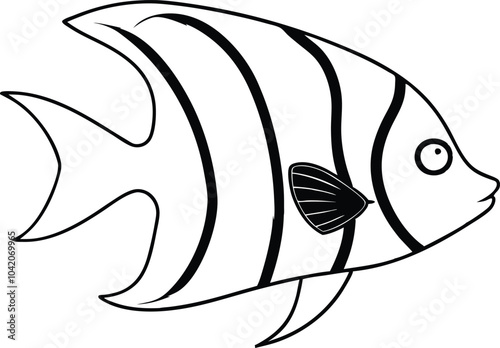 angelfish-fish line art coloring page, kids coloring book. Generative Ai