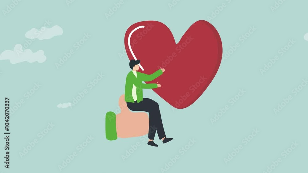 person with like and heart concept customer feedback animation person with like and heart concept customer feedback animation